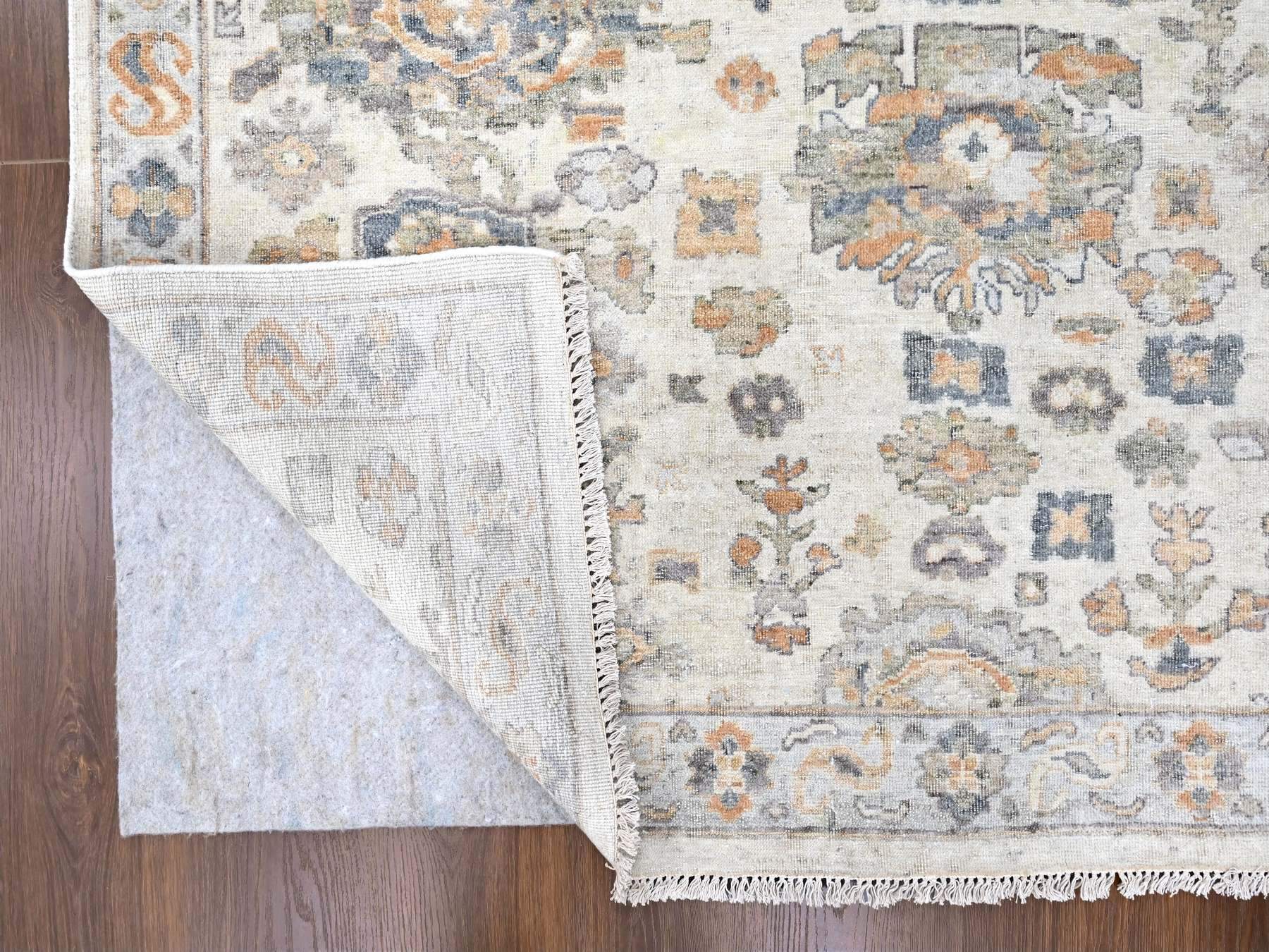 Mahal Oushak hand-knotted wool rug in Ivory & Light Blue, 8'10" x 11'10" — SKU O010215 (view 4)