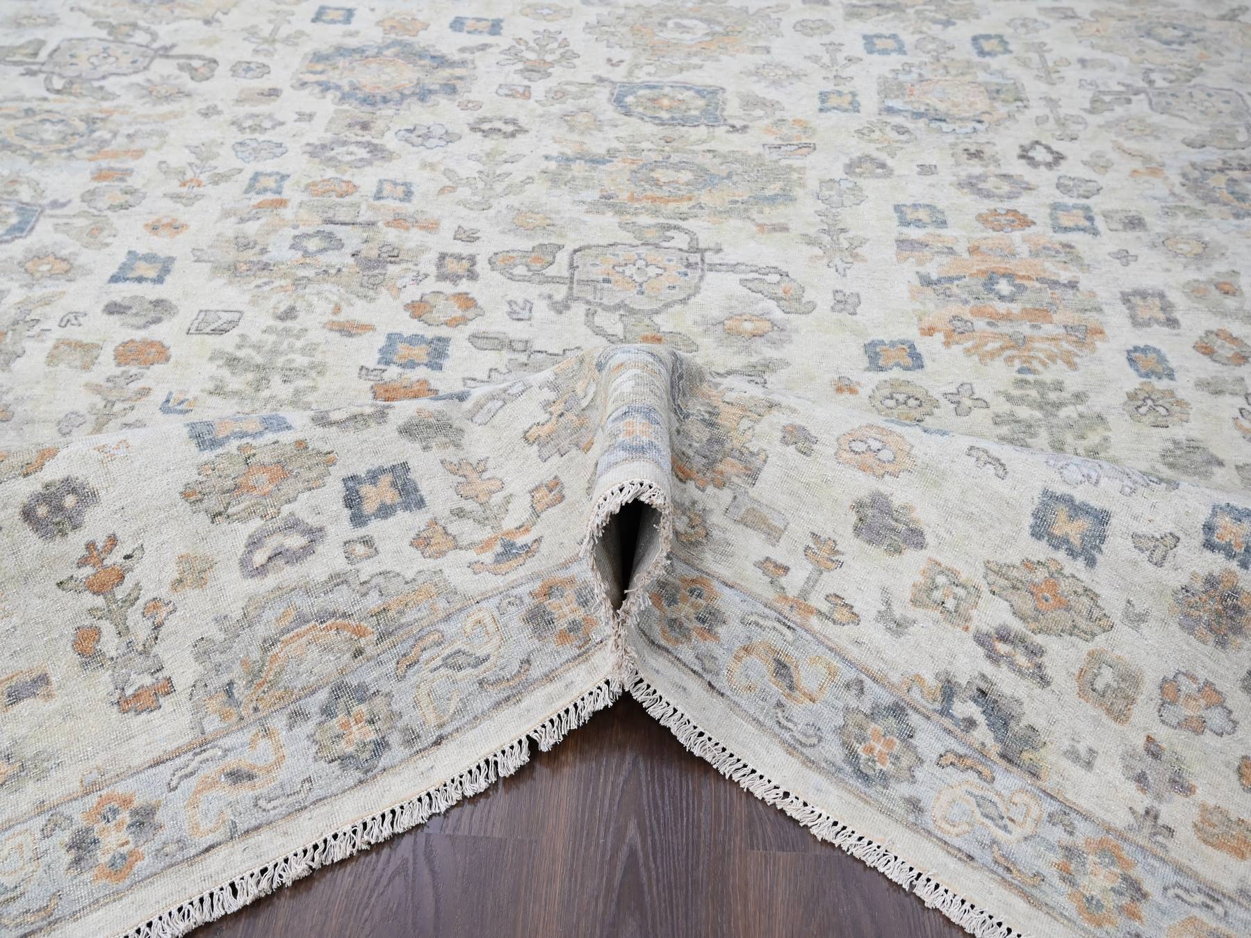 Mahal Oushak hand-knotted wool rug in Ivory & Light Blue, 8'10" x 11'10" — SKU O010215 (view 5)