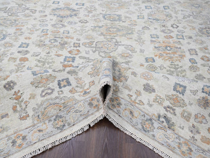 Mahal Oushak hand-knotted wool rug in Ivory & Light Blue, 8'10" x 11'10" — SKU O010215 (view 5)