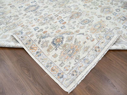 Mahal Oushak hand-knotted wool rug in Ivory & Light Blue, 8'10" x 11'10" — SKU O010215 (view 6)