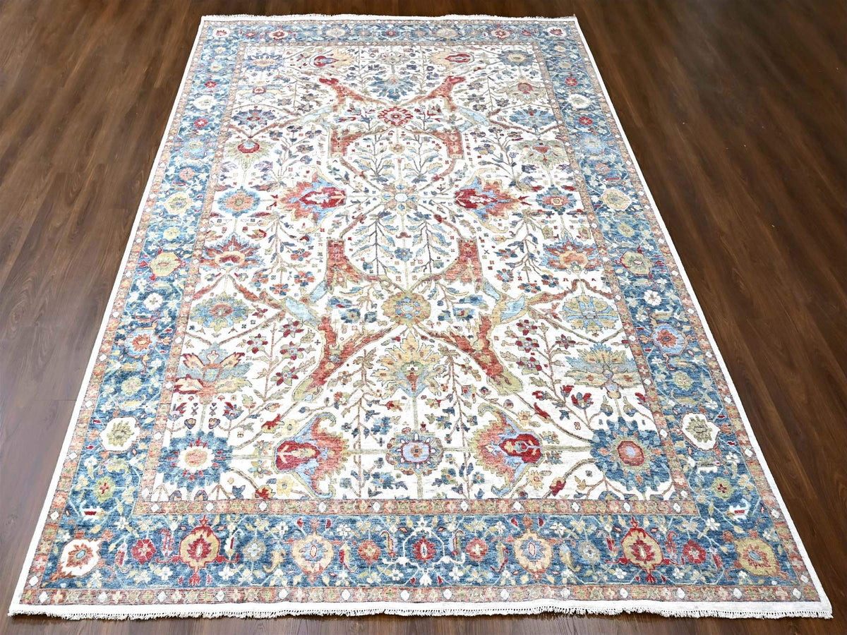 Mahal Oushak hand-knotted wool rug in Ivory & Blue, 9'11" x 13'11" — SKU O010221 (view 2)