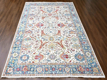 Mahal Oushak hand-knotted wool rug in Ivory & Blue, 9'11" x 13'11" — SKU O010221 (view 2)