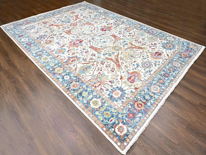 Mahal Oushak hand-knotted wool rug in Ivory & Blue, 9'11" x 13'11" — SKU O010221 (view 3)