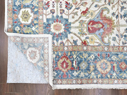Mahal Oushak hand-knotted wool rug in Ivory & Blue, 9'11" x 13'11" — SKU O010221 (view 4)