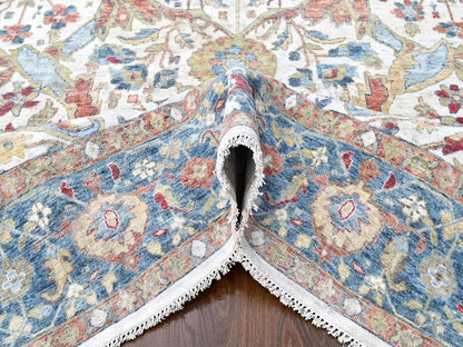 Mahal Oushak hand-knotted wool rug in Ivory & Blue, 9'11" x 13'11" — SKU O010221 (view 5)