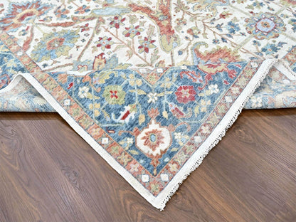 Mahal Oushak hand-knotted wool rug in Ivory & Blue, 9'11" x 13'11" — SKU O010221 (view 6)