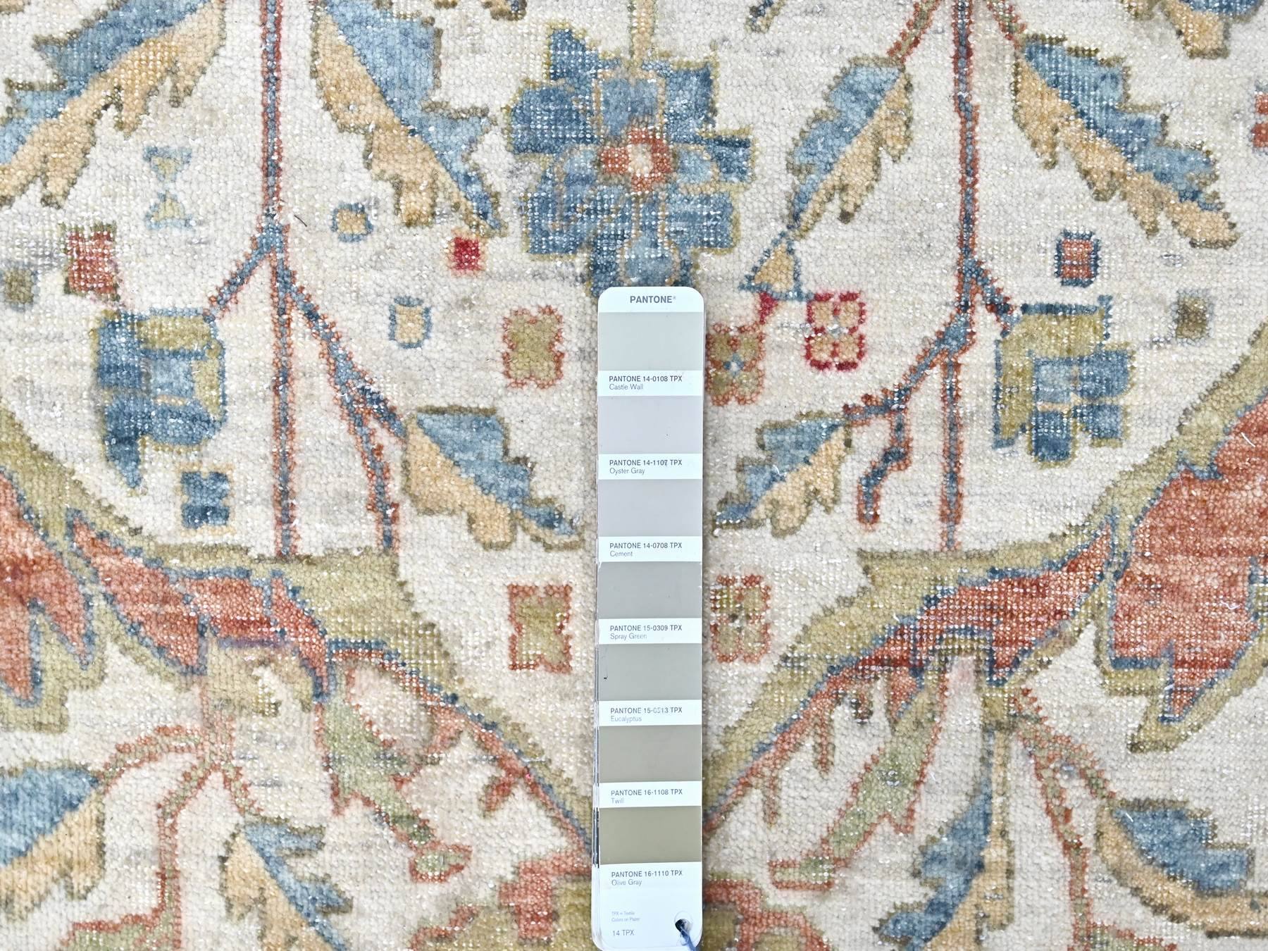 Mahal Oushak hand-knotted wool rug in Ivory & Blue, 9'11" x 13'11" — SKU O010221 (view 7)