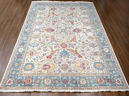Mahal Oushak hand-knotted wool rug in Ivory & Blue, 11'11" x 15' — SKU O010222 (view 2)