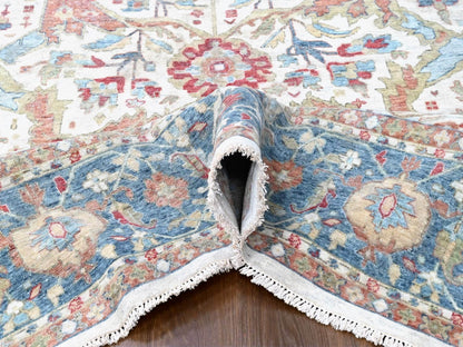 Mahal Oushak hand-knotted wool rug in Ivory & Blue, 11'11" x 15' — SKU O010222 (view 5)