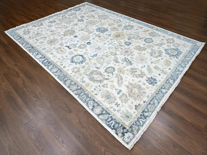 Mahal Oushak hand-knotted wool rug in Ivory & Navy Blue, 8'11" x 12'1" — SKU O010224 (view 3)