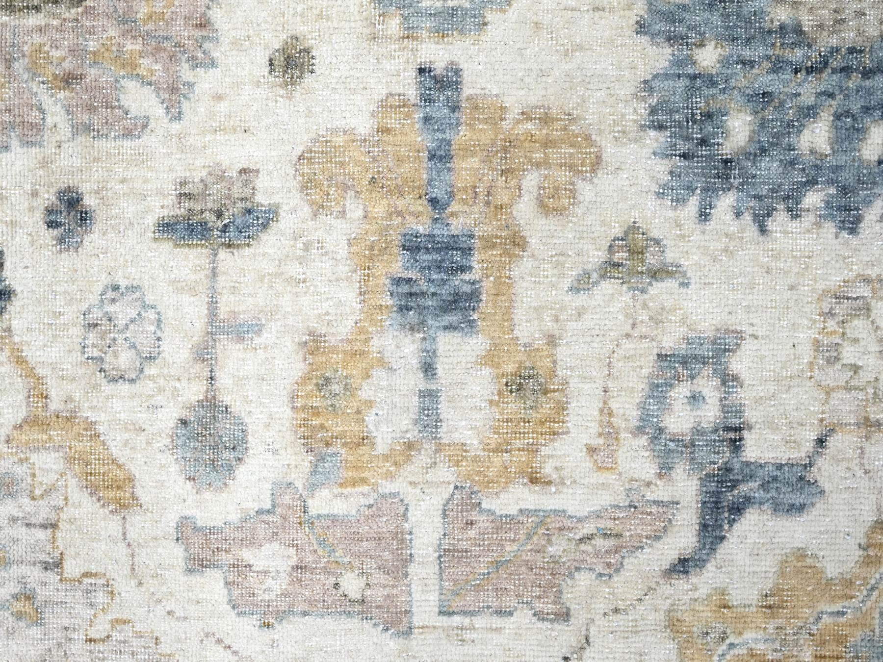 Mahal Oushak hand-knotted wool rug in Ivory & Navy Blue, 8'11" x 12'1" — SKU O010224 (view 8)