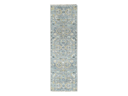 Grey 2'7" x 8'5" Oushak / Peshawar Hand knotted Wool Rug - Sku: O010247