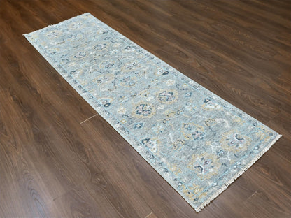 Grey 2'7" x 8'5" Oushak / Peshawar Hand knotted Wool Rug - Sku: O010247