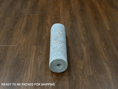 Grey 2'7" x 8'5" Oushak / Peshawar Hand knotted Wool Rug - Sku: O010247