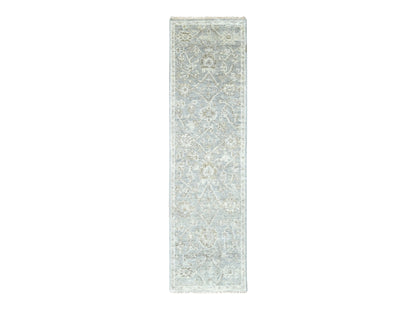 Grey 2'5" x 8'4" Oushak / Peshawar Hand knotted Wool Rug - Sku: O010253
