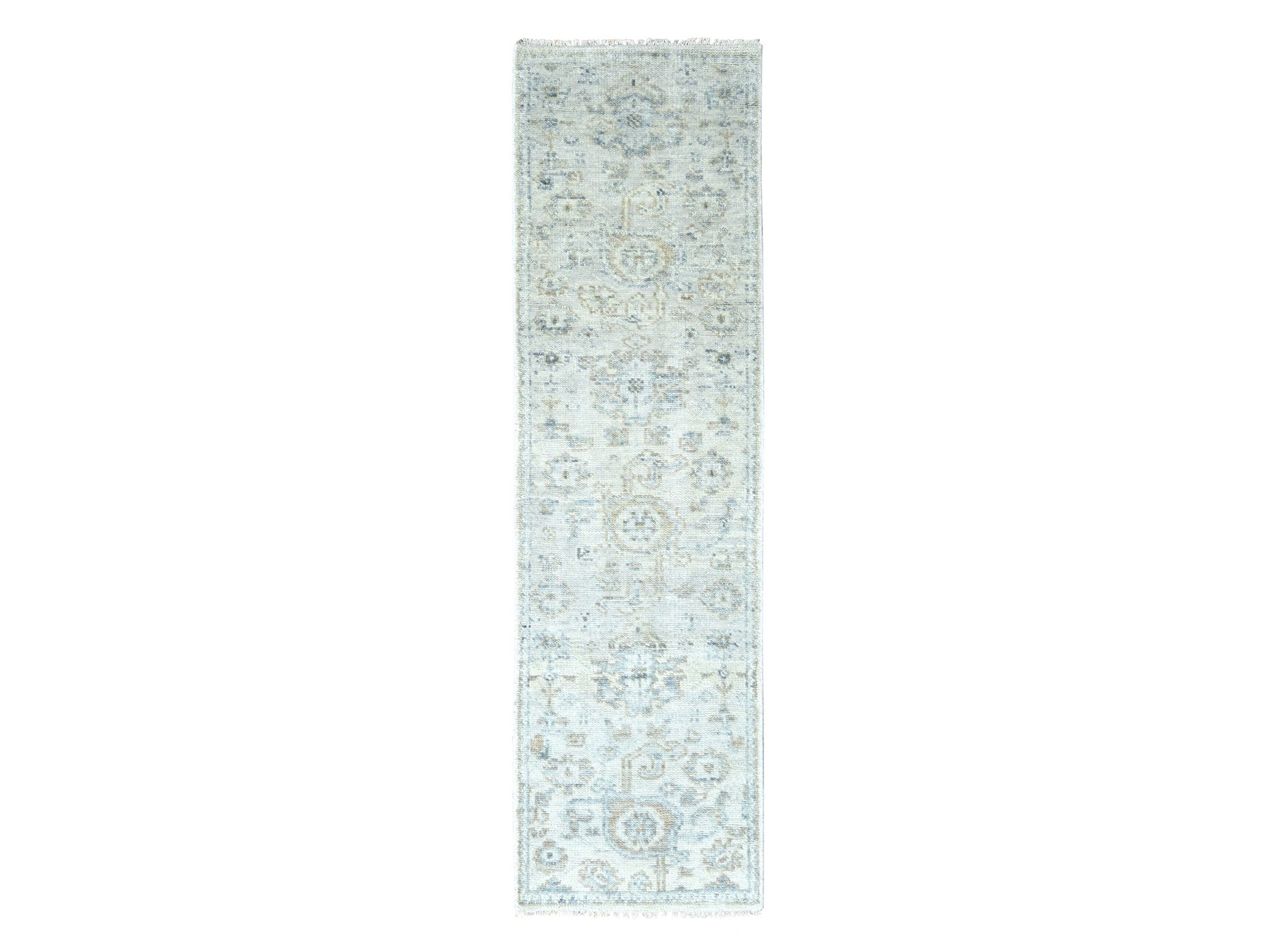 Gray 2'4" x 8'8" Oushak / Peshawar Hand knotted Wool Rug - Sku: O010264