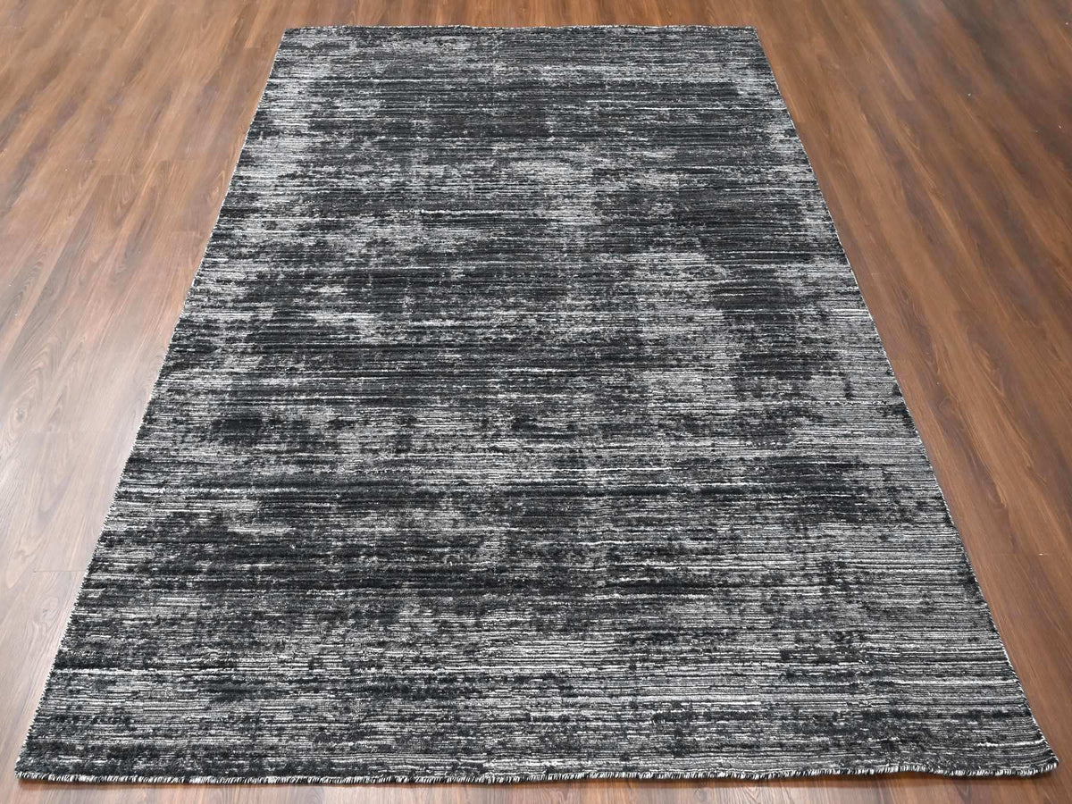 Modern / Contemporary hand-knotted wool/silk rug in Black, 8'3" x 10' — SKU O010268 (view 2)