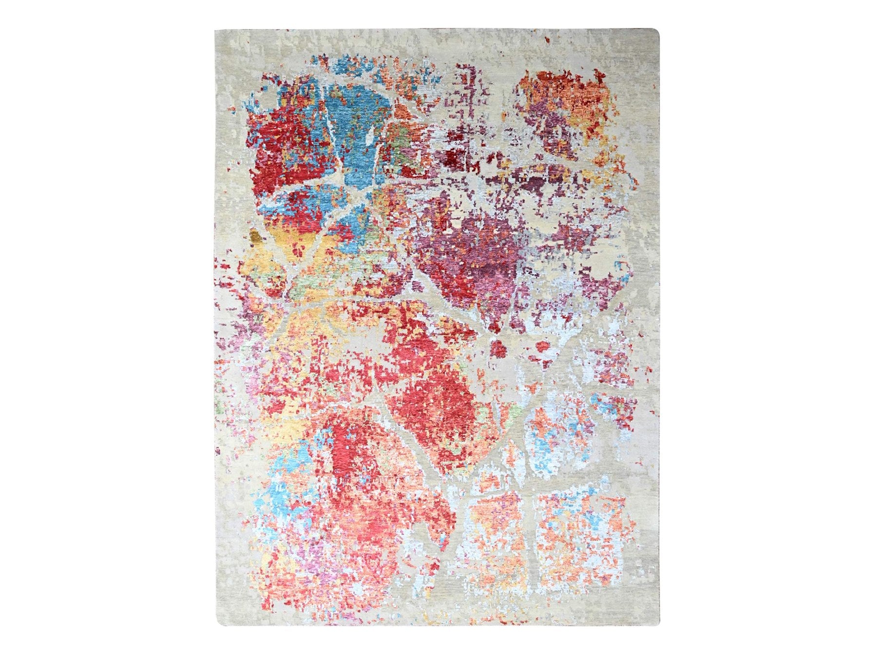 Modern / Contemporary hand-knotted wool/silk rug in Red, 9'1" x 12' — SKU O010271