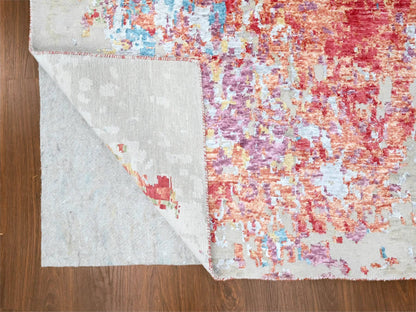 Modern / Contemporary hand-knotted wool/silk rug in Red, 9'1" x 12' — SKU O010271 (view 4)
