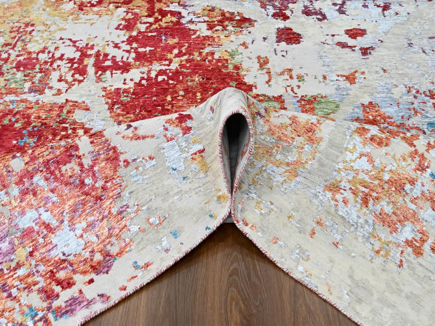 Modern / Contemporary hand-knotted wool/silk rug in Red, 9'1" x 12' — SKU O010271 (view 5)