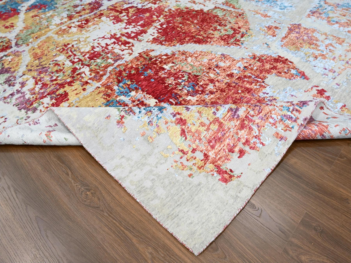 Modern / Contemporary hand-knotted wool/silk rug in Red, 9'1" x 12' — SKU O010271 (view 6)