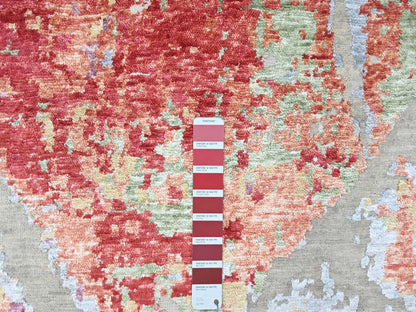 Modern / Contemporary hand-knotted wool/silk rug in Red, 9'1" x 12' — SKU O010271 (view 7)