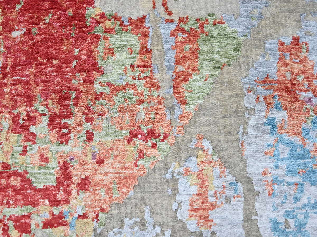 Modern / Contemporary hand-knotted wool/silk rug in Red, 9'1" x 12' — SKU O010271 (view 8)