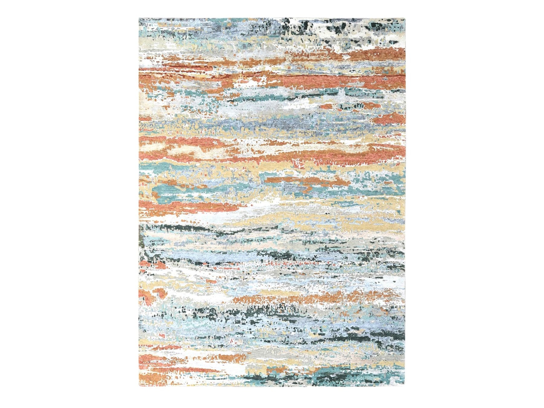 Modern / Contemporary hand-knotted wool/silk rug in Green, 9' x 11'10" — SKU O010273