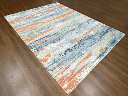 Green 9'0" x 11'10" Modern / Contemporary Hand knotted Wool/Silk Rug - Sku: O010273