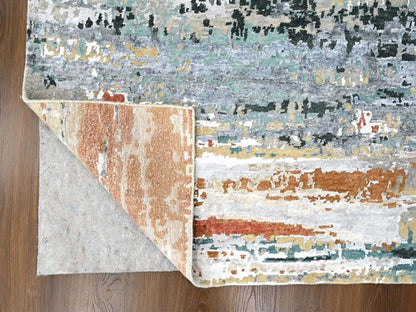 Green 9'0" x 11'10" Modern / Contemporary Hand knotted Wool/Silk Rug - Sku: O010273