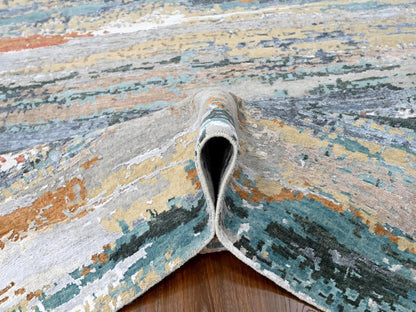 Green 9'0" x 11'10" Modern / Contemporary Hand knotted Wool/Silk Rug - Sku: O010273