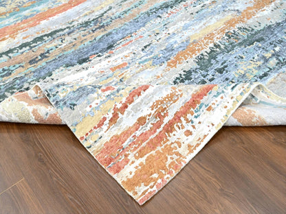 Green 9'0" x 11'10" Modern / Contemporary Hand knotted Wool/Silk Rug - Sku: O010273