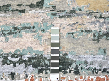 Green 9'0" x 11'10" Modern / Contemporary Hand knotted Wool/Silk Rug - Sku: O010273