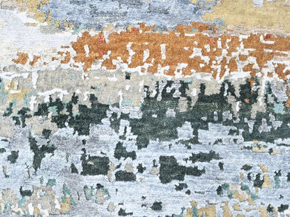 Green 9'0" x 11'10" Modern / Contemporary Hand knotted Wool/Silk Rug - Sku: O010273