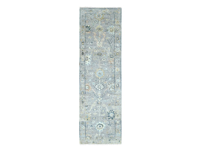 Grey 2'5" x 8'5" Oushak / Peshawar Hand knotted Wool Rug - Sku: O010275