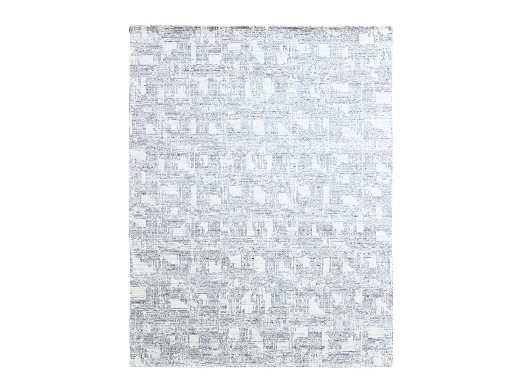 Modern / Contemporary hand-knotted wool/silk rug in Ivory, 8' x 10' — SKU O010280
