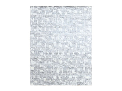 Modern / Contemporary hand-knotted wool/silk rug in Ivory, 8' x 10' — SKU O010280