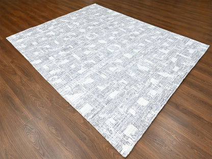 Modern / Contemporary hand-knotted wool/silk rug in Ivory, 8' x 10' — SKU O010280 (view 3)