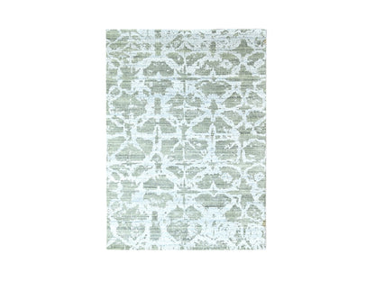 Green 5'5" x 7'5" Modern / Contemporary Handloom Wool/Silk Rug - Sku: O010283