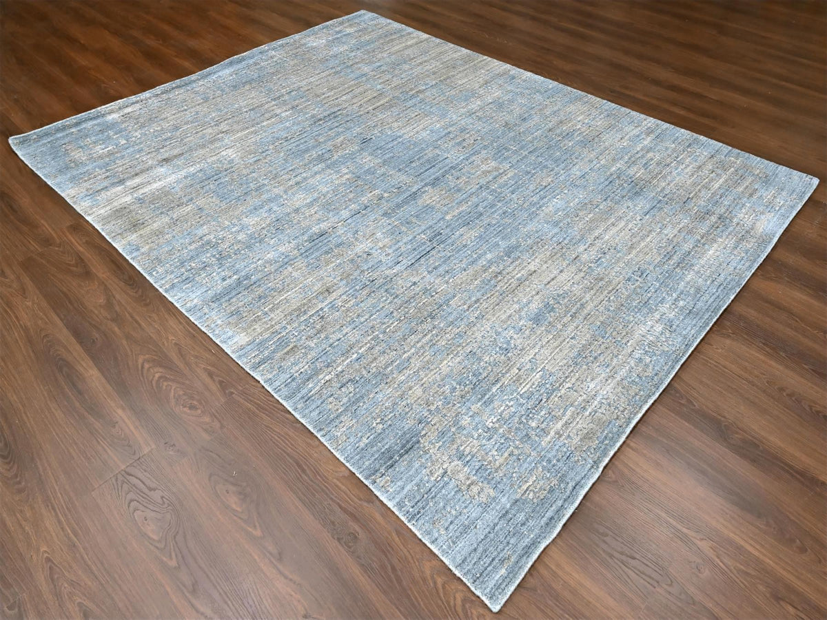 Modern / Contemporary hand-knotted wool/silk rug in Gray, 8' x 9'11" — SKU O010286 (view 3)
