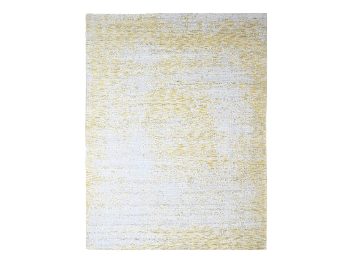 Modern / Contemporary hand-knotted wool/silk rug in Yellow, 9'10" x 13'10" — SKU O010291
