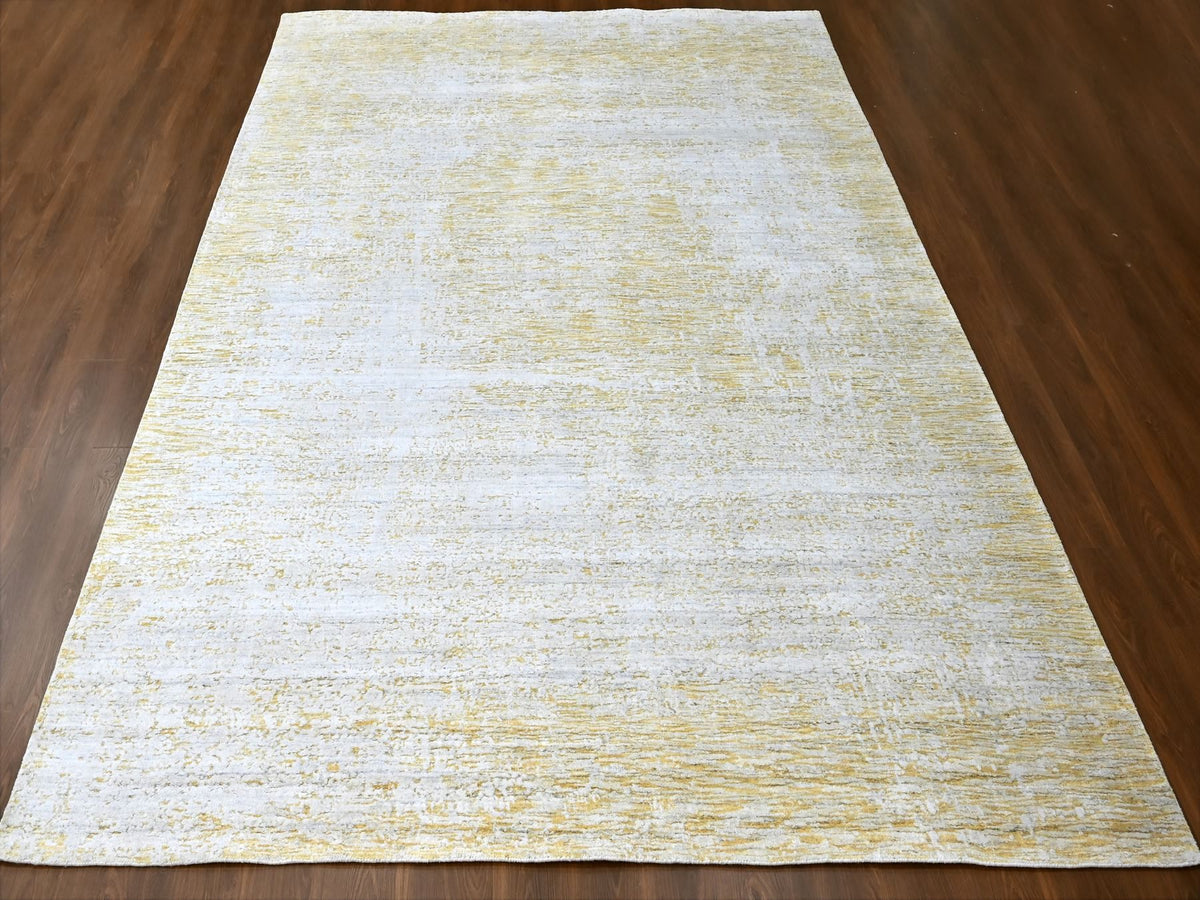 Modern / Contemporary hand-knotted wool/silk rug in Yellow, 9'10" x 13'10" — SKU O010291 (view 2)