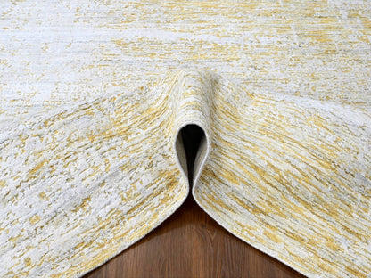 Modern / Contemporary hand-knotted wool/silk rug in Yellow, 9'10" x 13'10" — SKU O010291 (view 5)