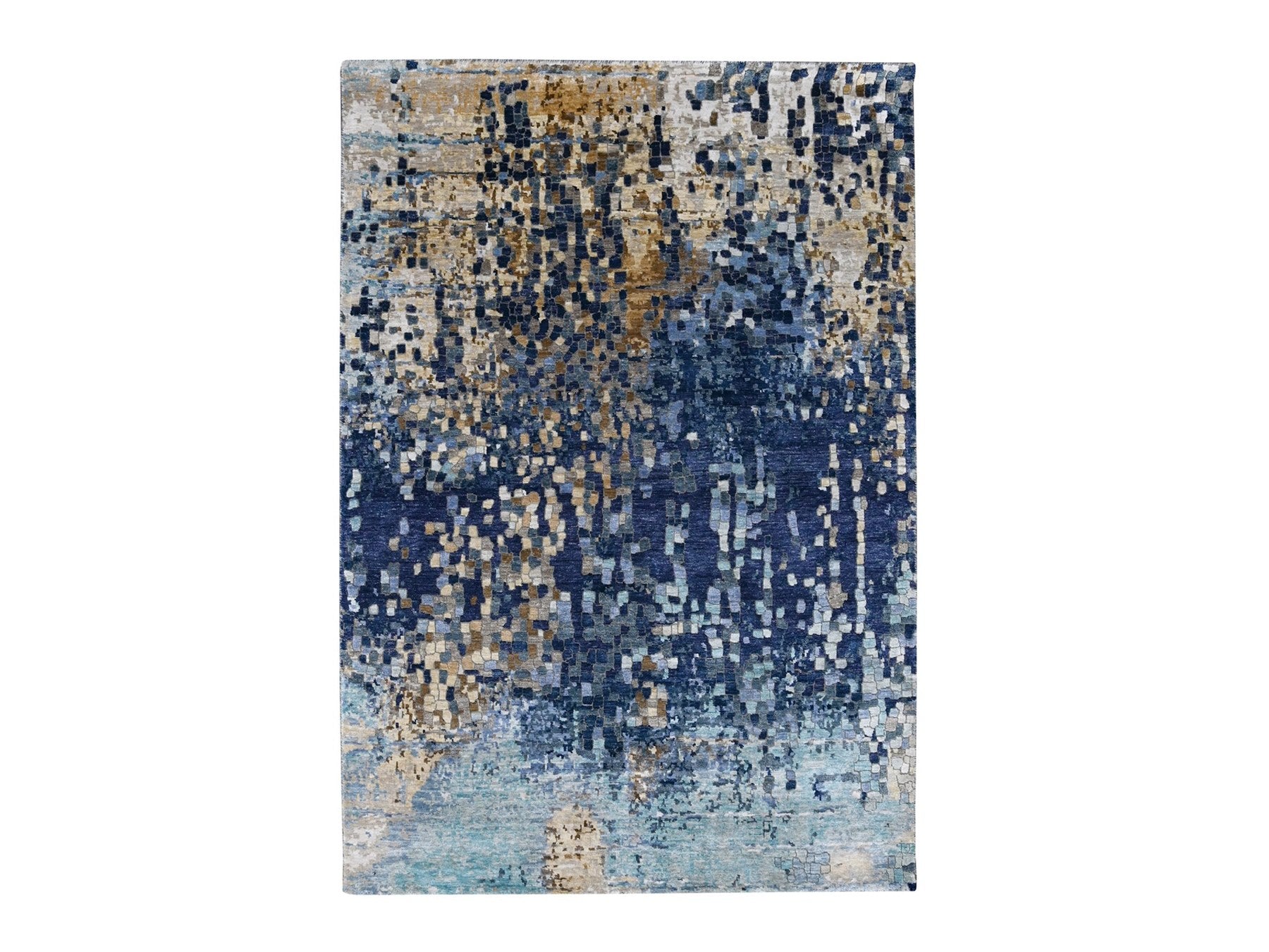 Blue 4'10" x 6'10" Modern and Contemporary Hand knotted Wool/Silk Rug - Sku: O010294