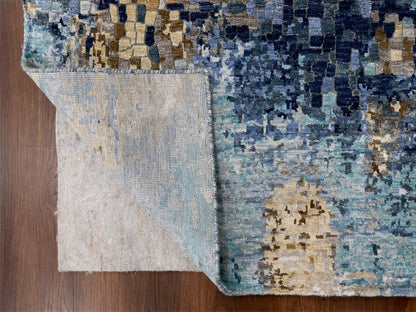 Blue 4'10" x 6'10" Modern and Contemporary Hand knotted Wool/Silk Rug - Sku: O010294