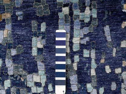 Blue 4'10" x 6'10" Modern and Contemporary Hand knotted Wool/Silk Rug - Sku: O010294