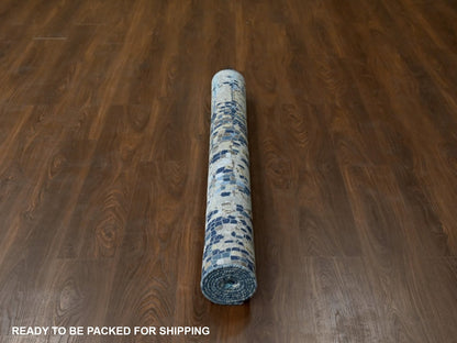Blue 4'10" x 6'10" Modern and Contemporary Hand knotted Wool/Silk Rug - Sku: O010294