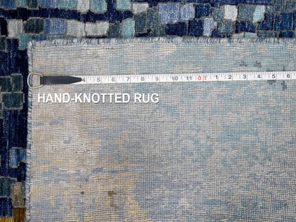 Blue 4'10" x 6'10" Modern and Contemporary Hand knotted Wool/Silk Rug - Sku: O010294