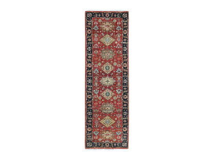 Heriz hand-knotted wool runner in Red & Navy Blue, 2'7" x 8'2" — SKU O010295