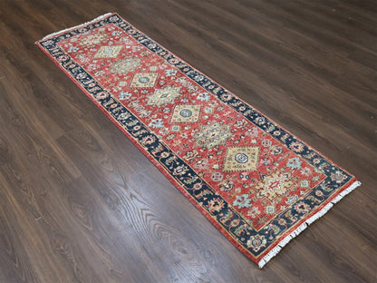 Heriz hand-knotted wool runner in Red & Navy Blue, 2'7" x 8'2" — SKU O010295 (view 2)